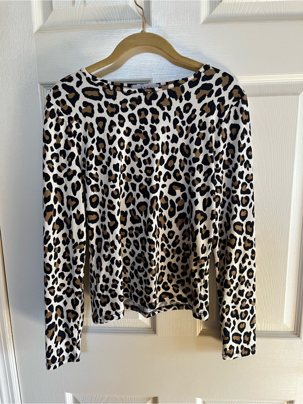 gaze Leopard Print Long Sleeve Top in White, Black and Brown